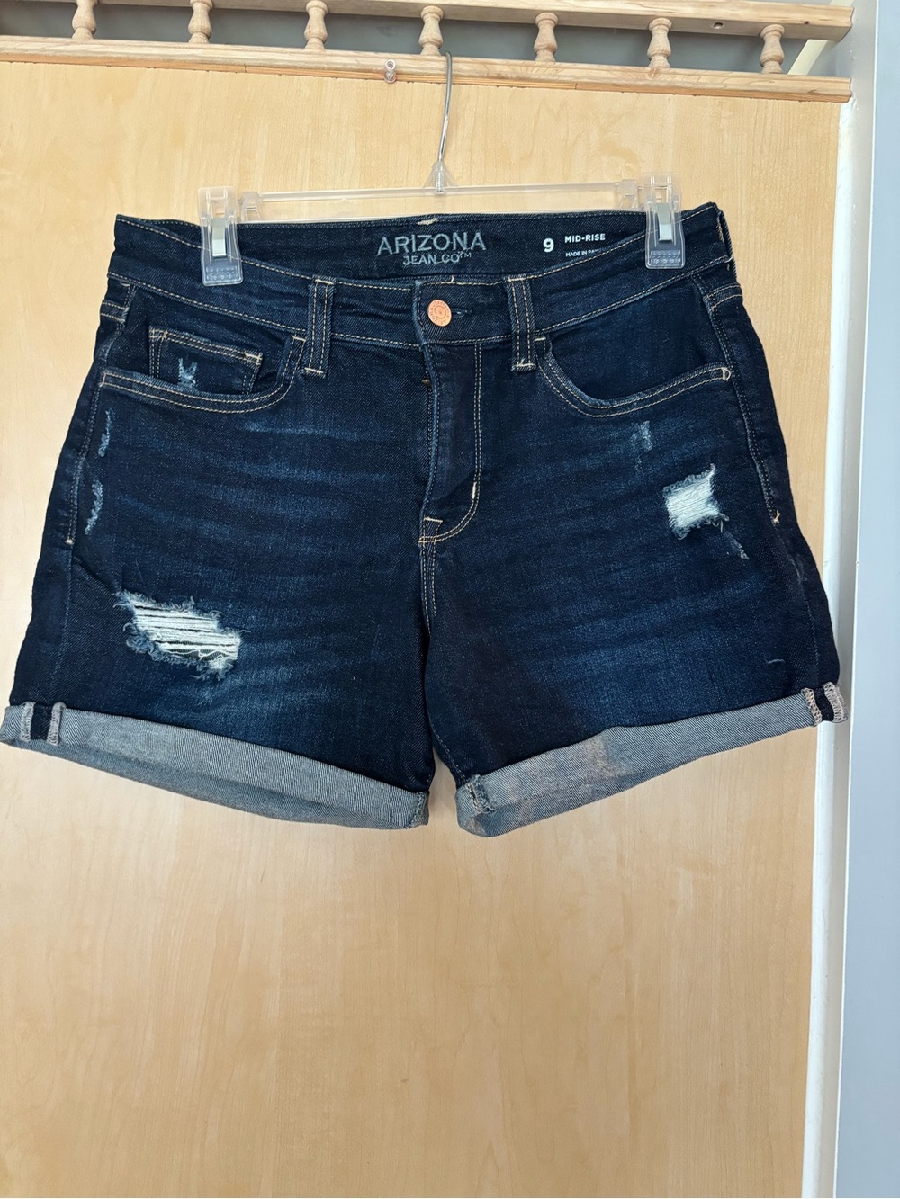 Arizona Jean Company Dark Blue Distressed Roll-Cuff Denim Shorts
